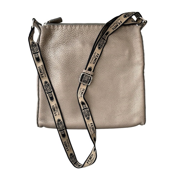 FENDI Vintage Selleria Grey/Silver Leather Crossbody Bag - Picture 3 of 15